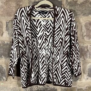 Evan-Picone Womens Brown White Chevron Open Front Cardigan Sweater Medium Earthy